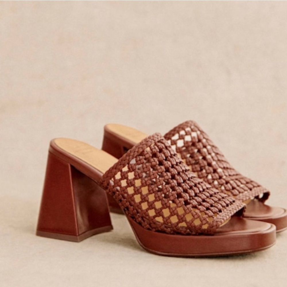 Sezane Annalisa high mules brown braided leather